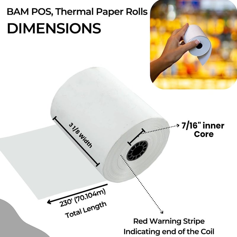 BAM POS, Thermal Paper Rolls, 3-1/8" x 230 ft, Pack of 10 - Value Pack - Image 3